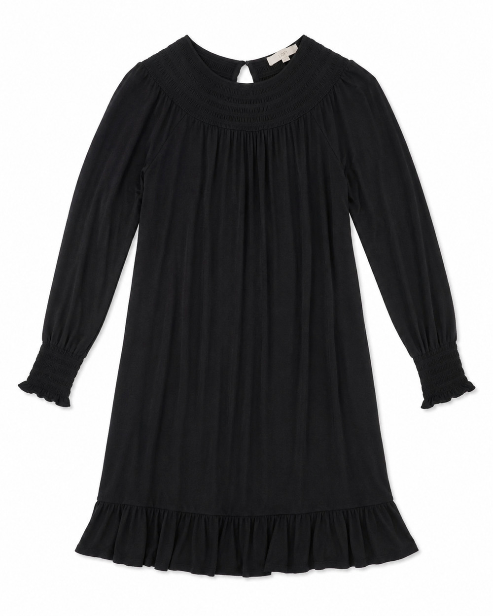 LOFT Little Black Dress XXS Long Sleeve Smocked Peasant Swing Ruffle Hem Stretch